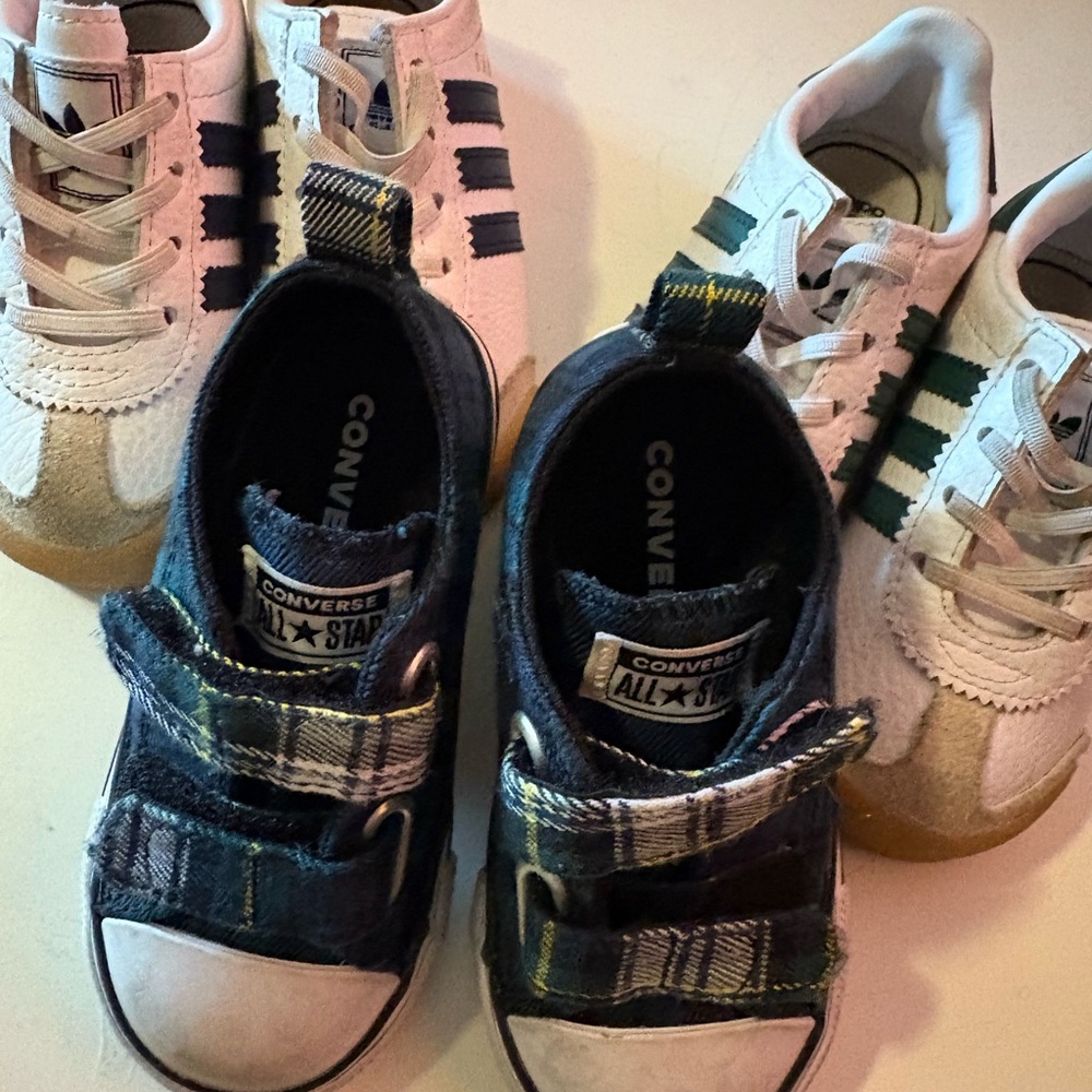 3 pair Toddler Converse and Adidas